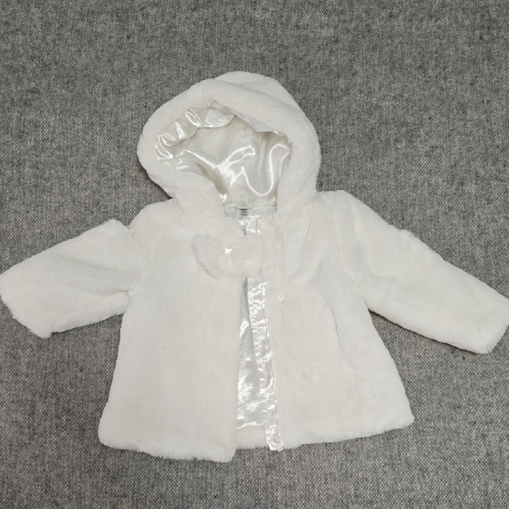 Little Me Cream Faux Fur Hooded Jacket